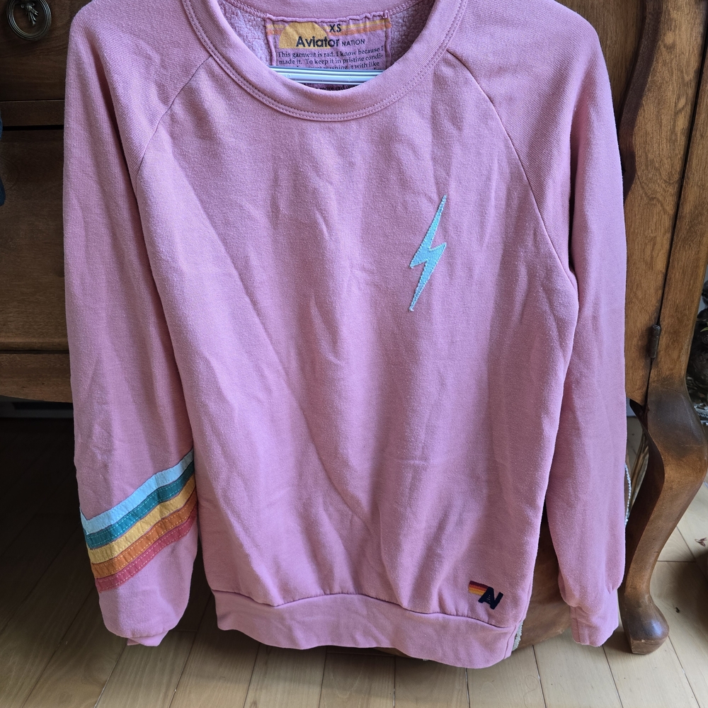 Pink Aviator Nation Sweatshirt with Rainbow Sleeve
